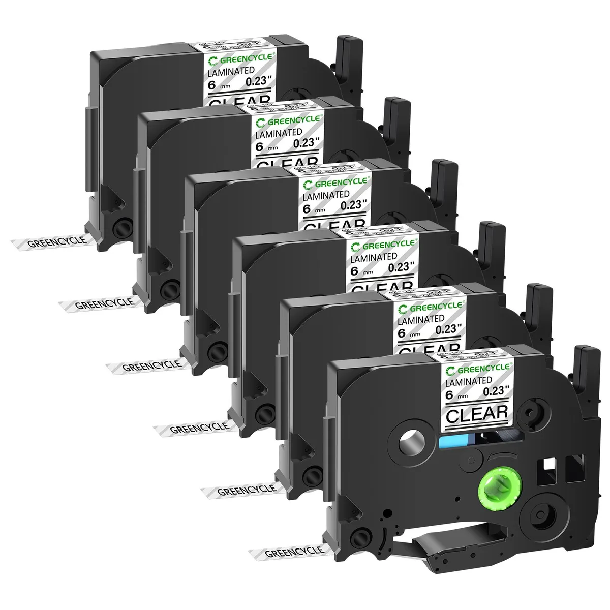 GREENCYCLE GREENCYCLE TZe-111 6mm Black on Clear Laminated Tape 6 Pack — product photo