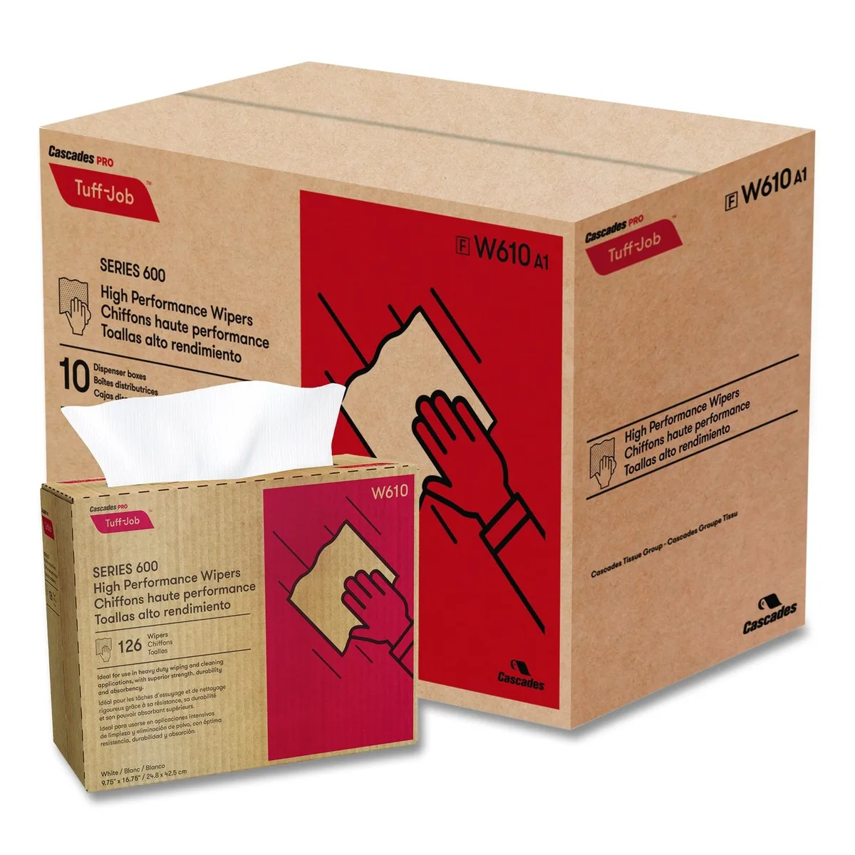 Cascades Cascades W610 Tuff-Job S600 Wipers 126/Box 10/Carton — product photo