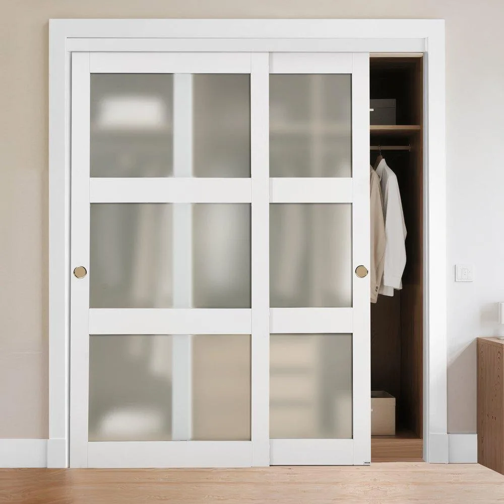 VEVOR VEVOR Sliding Closet Door 72" x 80" Double 37" 3-Lite Frosted Glass White — product photo