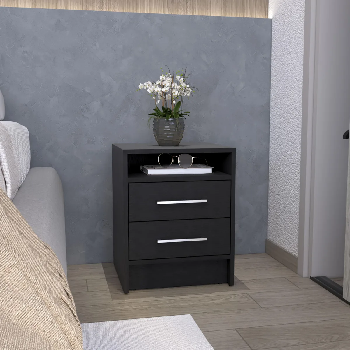 tuphen tuphen Nightstand 23.6" H 2 Drawers 1 Shelf Black — product photo