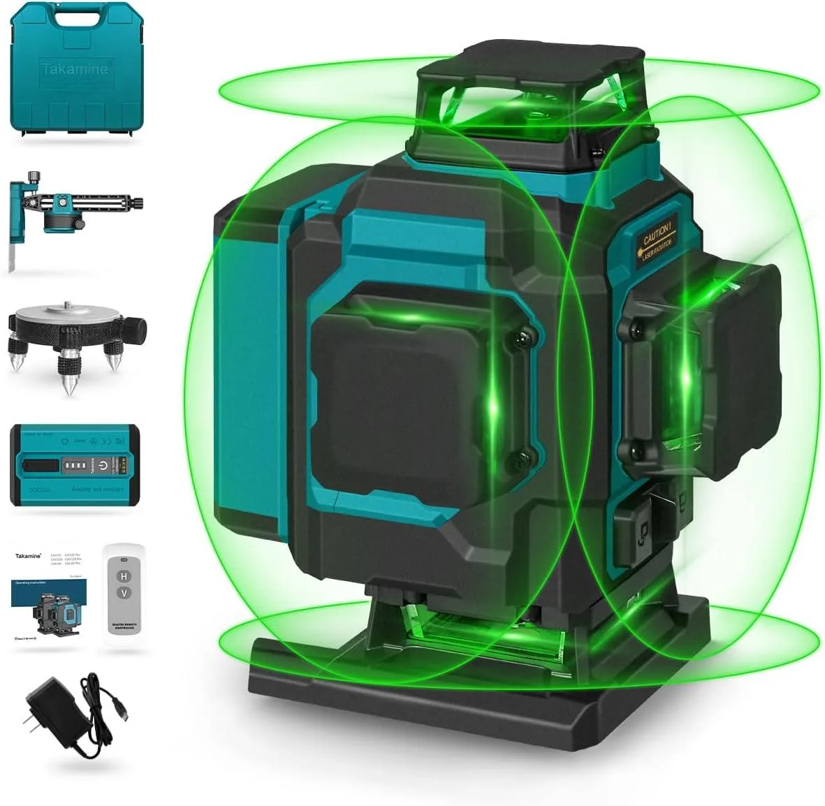 Compact green laser level with magnetic bracket and rotating base