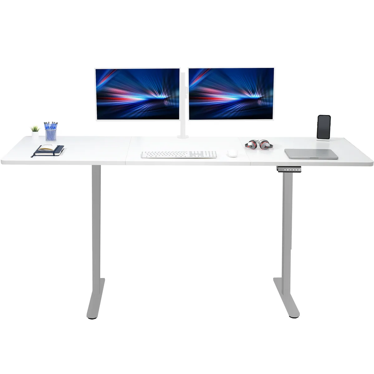 VIVO VIVO Electric Dual Motor 83 x 30 Standing Desk White Top Gray Frame office furniture — product photo