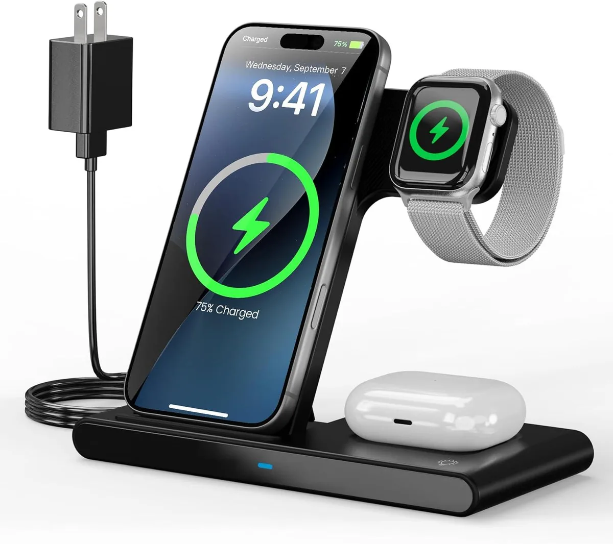 FLEANE FLEANE Foldable 3-in-1 Wireless Charger Stand (Black) — product photo