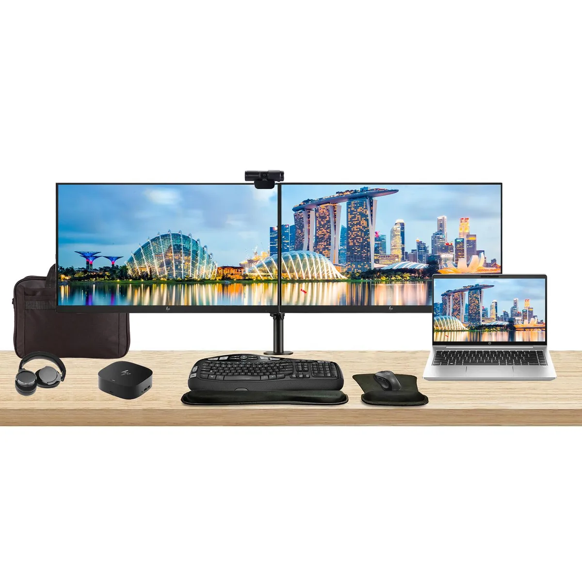 HP HP ProBook 440 G10 14" i7-1355U 16GB 512GB Bundle 2x 27" Monitors Dock MK670 Webcam Headphones Bag — product photo