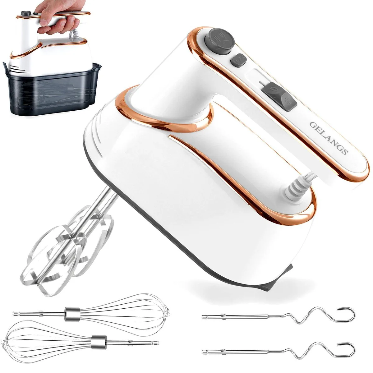 GELANGS 400W Hand Mixer AC-510 White 5-Speed Turbo Boost — product photo