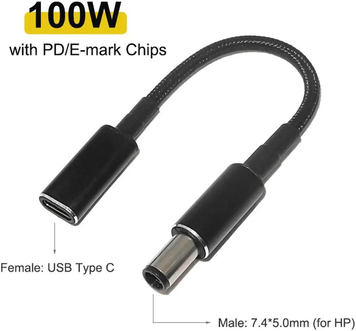 Lirealar Lirealar 100W USB-C Female to HP 7.4x5.0mm DC Tip PD Converter Cable — product photo