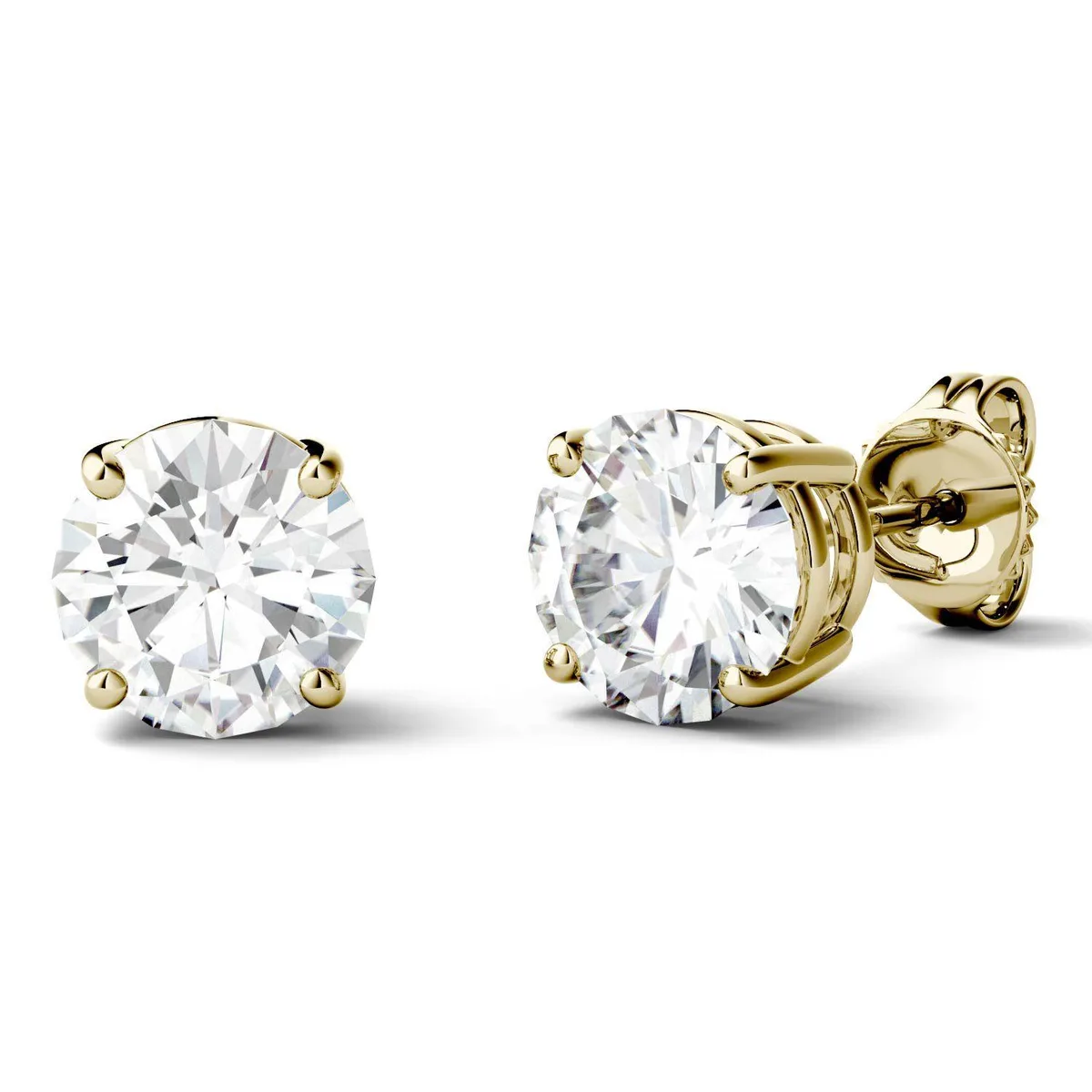 Charles &amp; Colvard Charles &amp; Colvard 6.5mm Round Moissanite Stud Earrings 14K Yellow Gold 2.00cttw DEW — product photo
