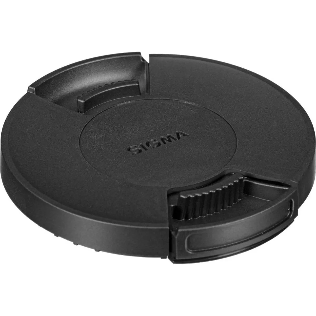 Black 49mm plastic front lens cap with centre pinch release
