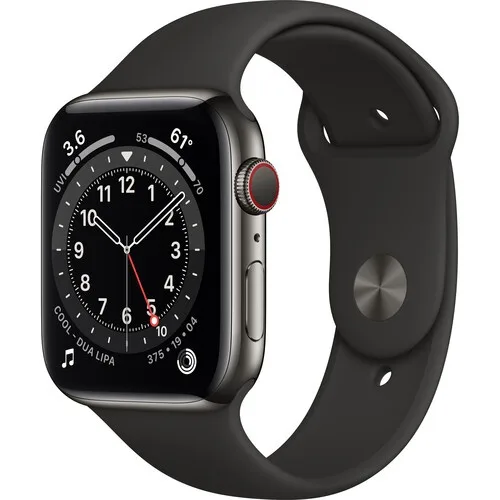 Apple Apple Watch Series 6 40mm GPS + Cellular Graphite Stainless Steel Black Sport Band wearable technology — product photo