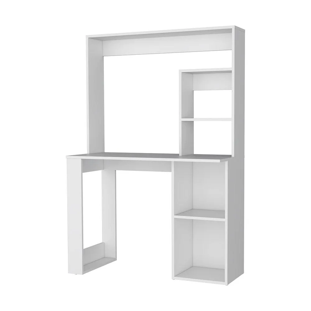 FM FURNITURE FM FURNITURE Carroll Computer Desk with Hutch and Storage Shelves, White, 38.8"W x 17.7"D — product photo
