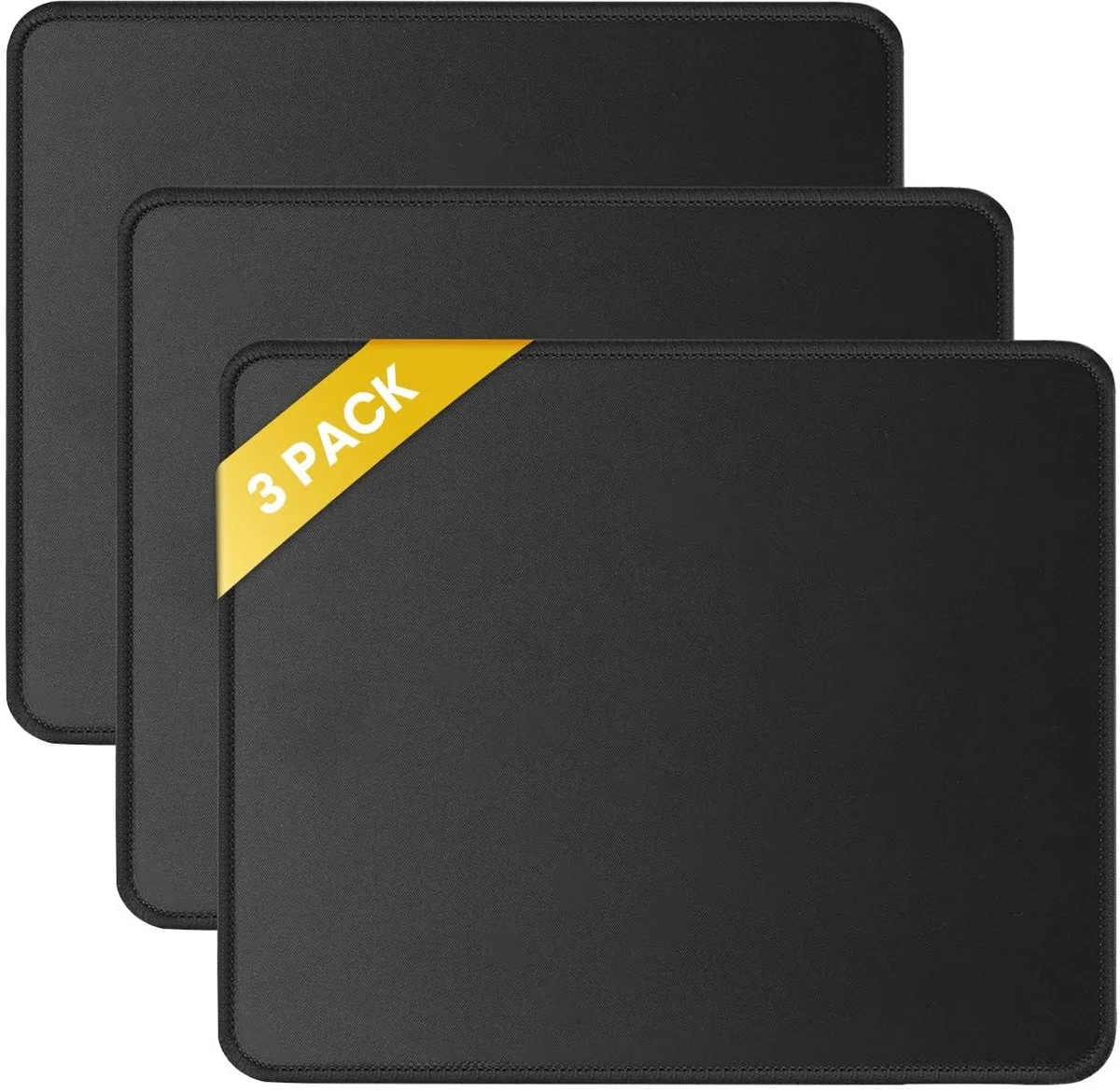 JIKIOU mousepads-10.2 3 Pack Stitched Edge Non-Slip Rubber Base Washable Cloth 10.2x8.3in Black — product photo