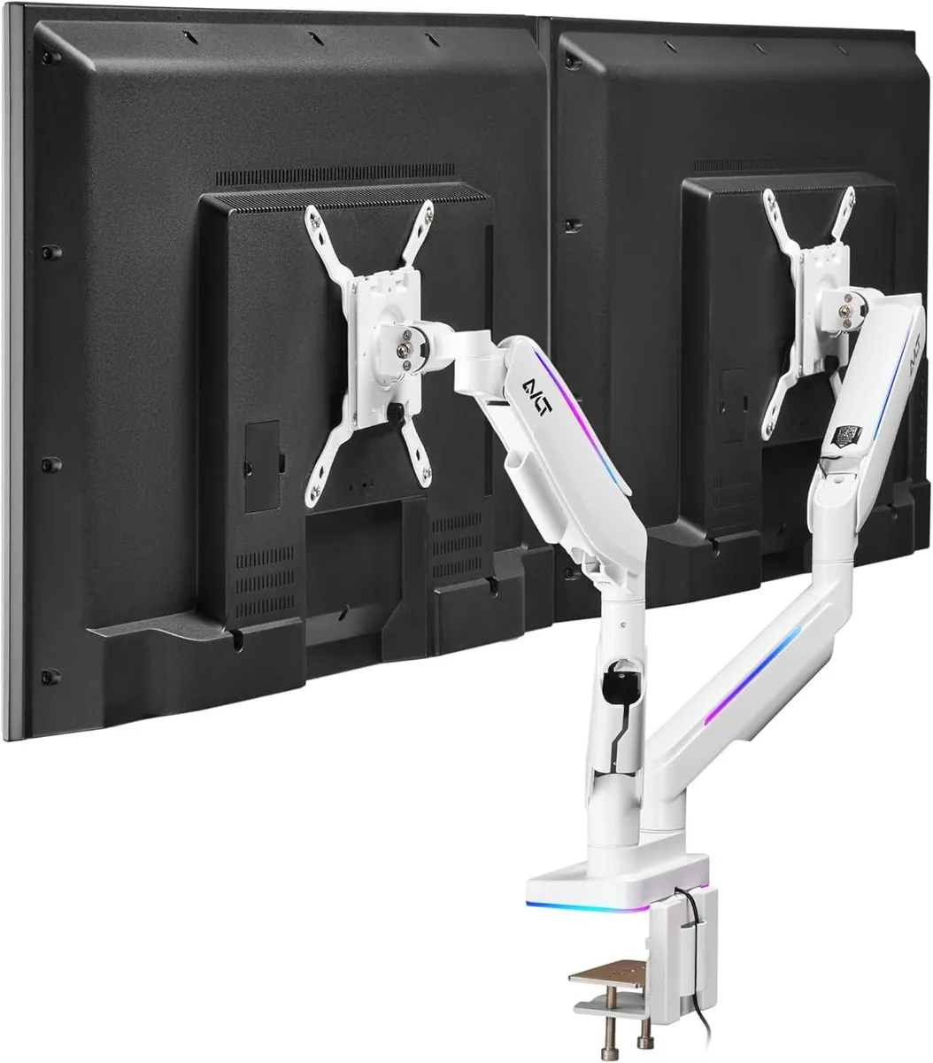 PISKEKAT PISKEKAT Dual Monitor Arm 17-43in 44lb RGB White — product photo