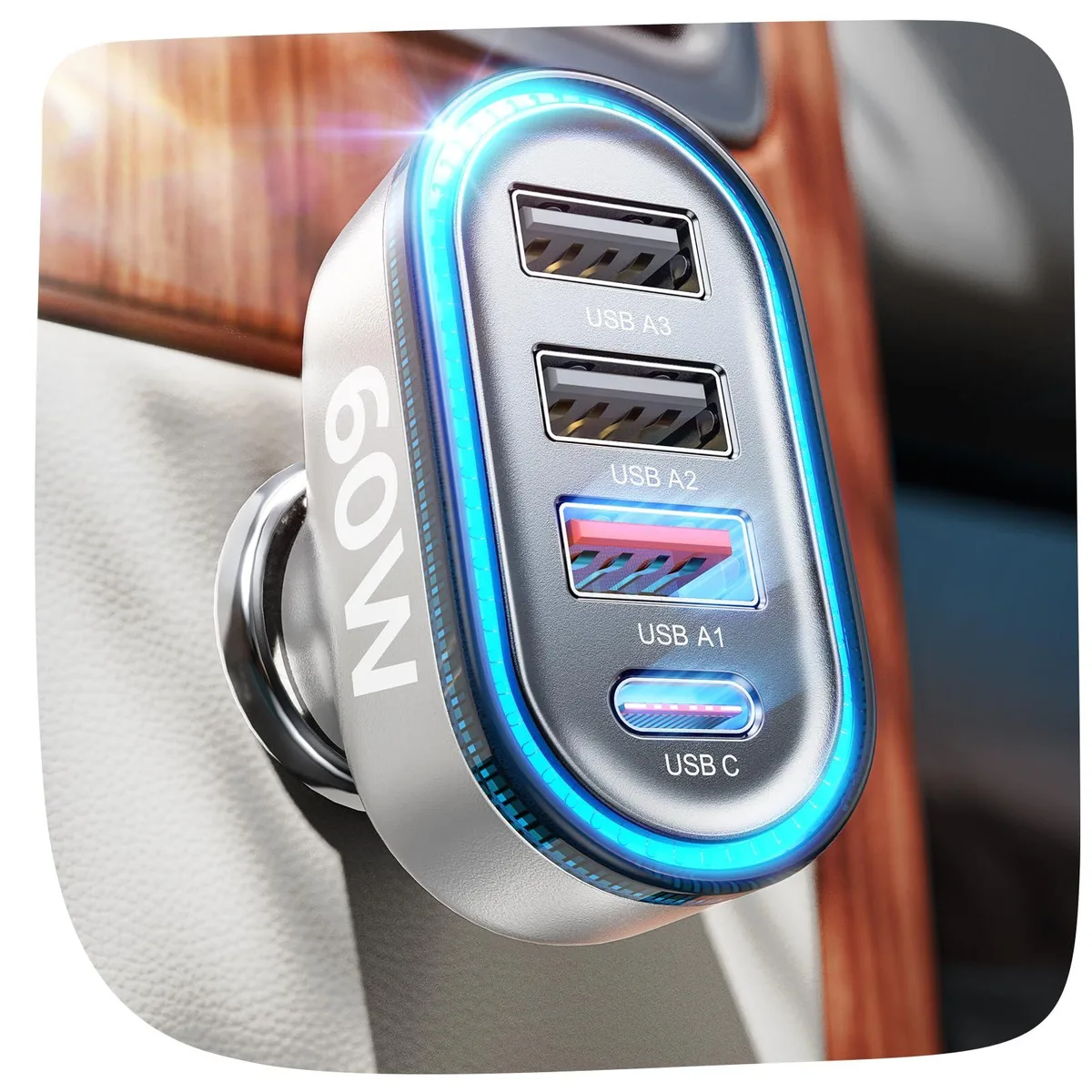 KEHIPI KEHIPI 60W 4-Port Car Charger Silver — product photo