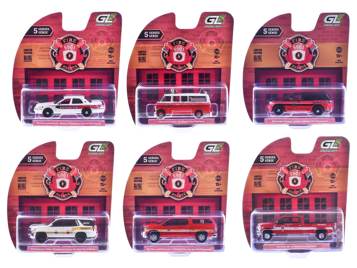 GREENLIGHT GREENLIGHT "Fire &amp; Rescue" Series #5 Set of 6 1/64 Diecast Cars — product photo