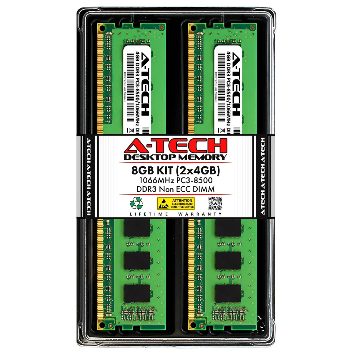 A-Tech A-Tech 8GB (2x4GB) DDR3 1066MHz PC3-8500 CL7 1.5V 240-Pin Desktop RAM — product photo