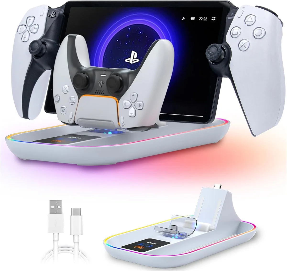 BONAEVER BONAEVER PS5 Portal Charging Station White RGB 14 effects — product photo