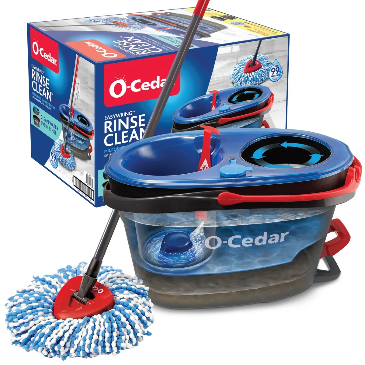 White spin mop and dual bucket system with foot pedal