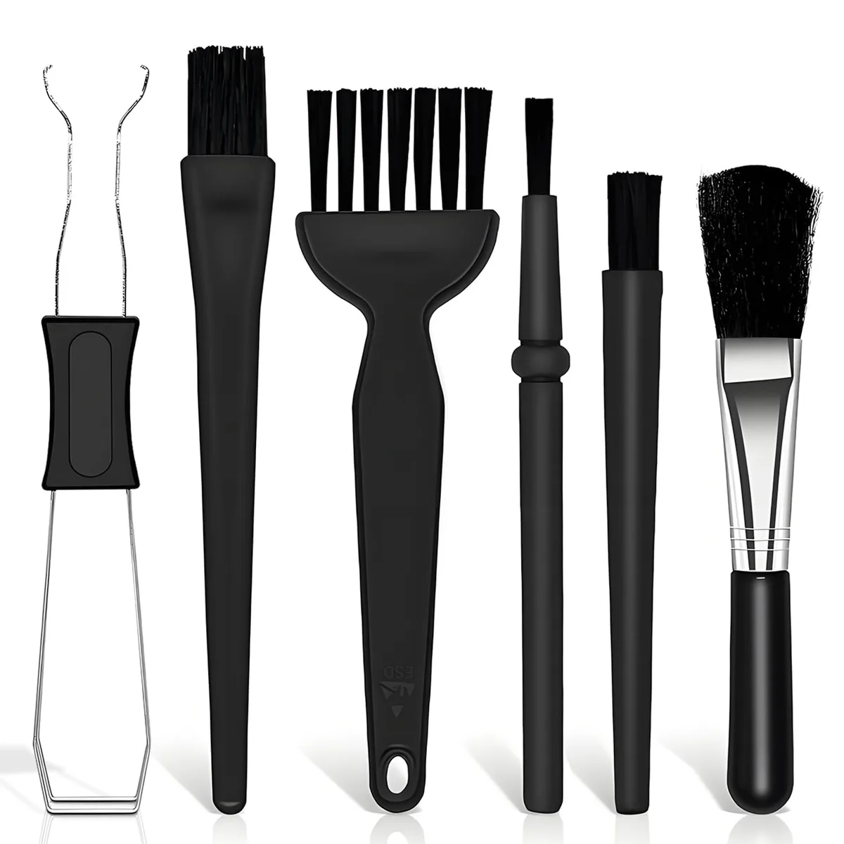 Six-piece keyboard cleaning kit with anti-static brushes and keycap puller