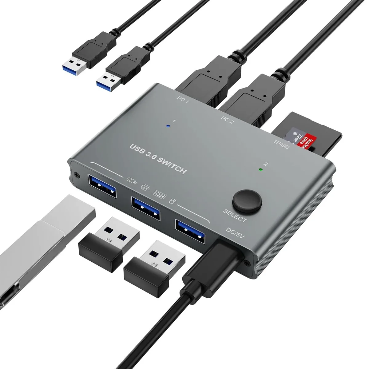 Hitoor Hitoor USB 3.0 KVM Switch 2 Port 3 Device TF Card — product photo