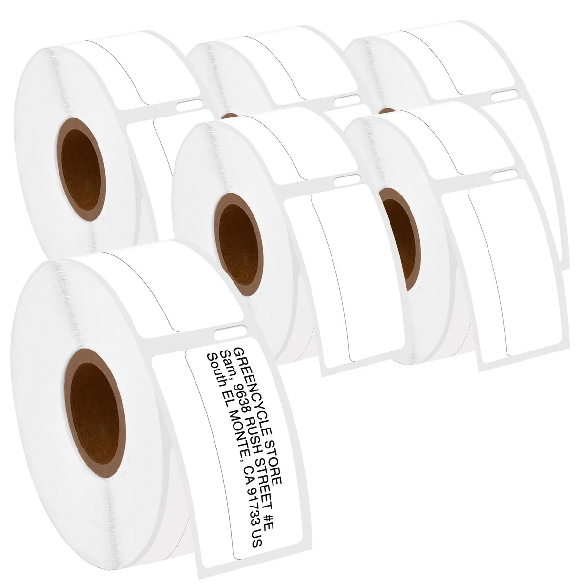 GREENCYCLE GREENCYCLE DM-30330 White Address Labels 3/4" x 2" 6 Rolls 500/Roll — product photo