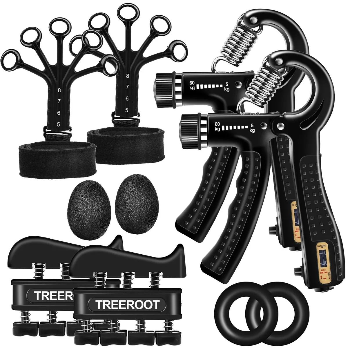  Treeroot 10 PCS Grip Strength Trainer Kit 11-132lbs 50lbs — product photo