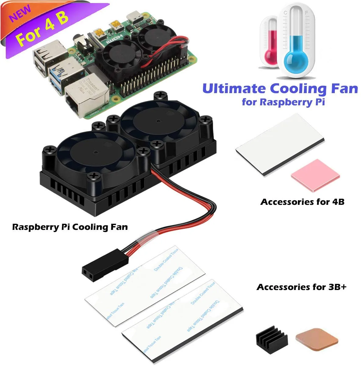 Werleo Werleo Dual Fan Heatsink Kit for Raspberry Pi 4/3B+/3B/2B Black — product photo