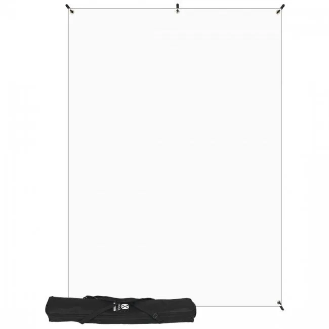 White fabric backdrop kit with collapsible frame, model 577
