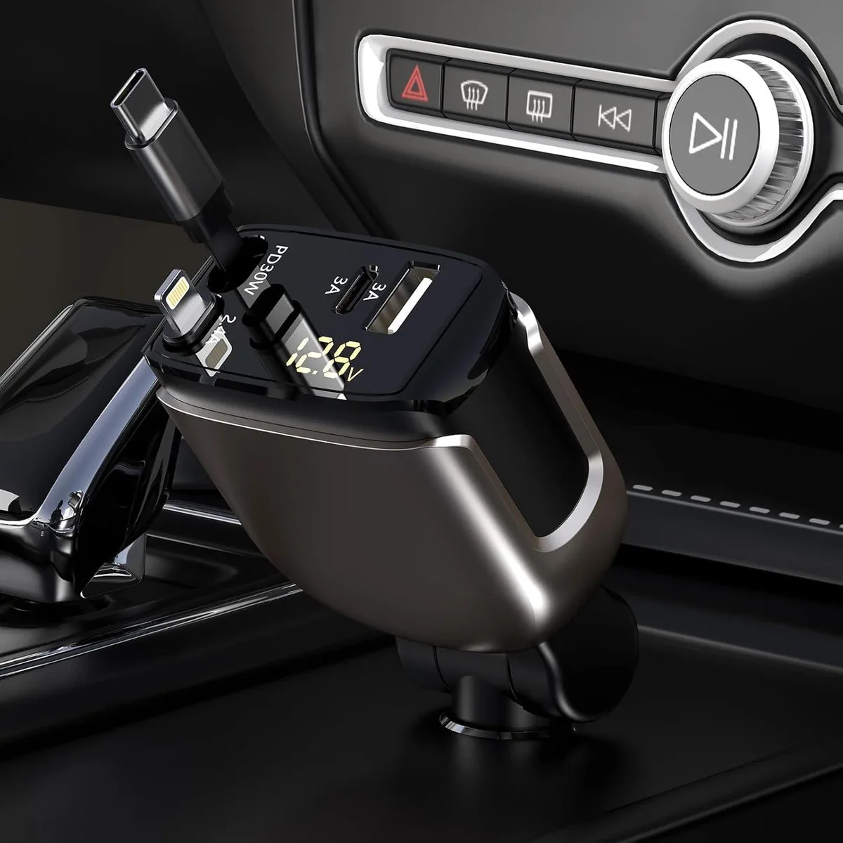 Leelbox Leelbox 69W 4-Port Retractable Car Charger 2.6ft USB-C Lightning — product photo