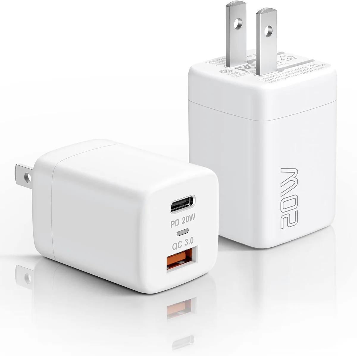 KINGARD KINGARD 20W Dual Port USB-C PD + USB-A QC 3.0 Charger 2-Pack — product photo