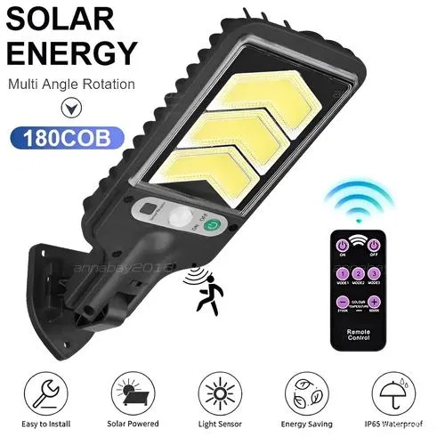 NShi NShi 180COB Solar Flood Light 150W IP65 3 Modes Remote PIR 16.4ft 120° 6000K Black — product photo