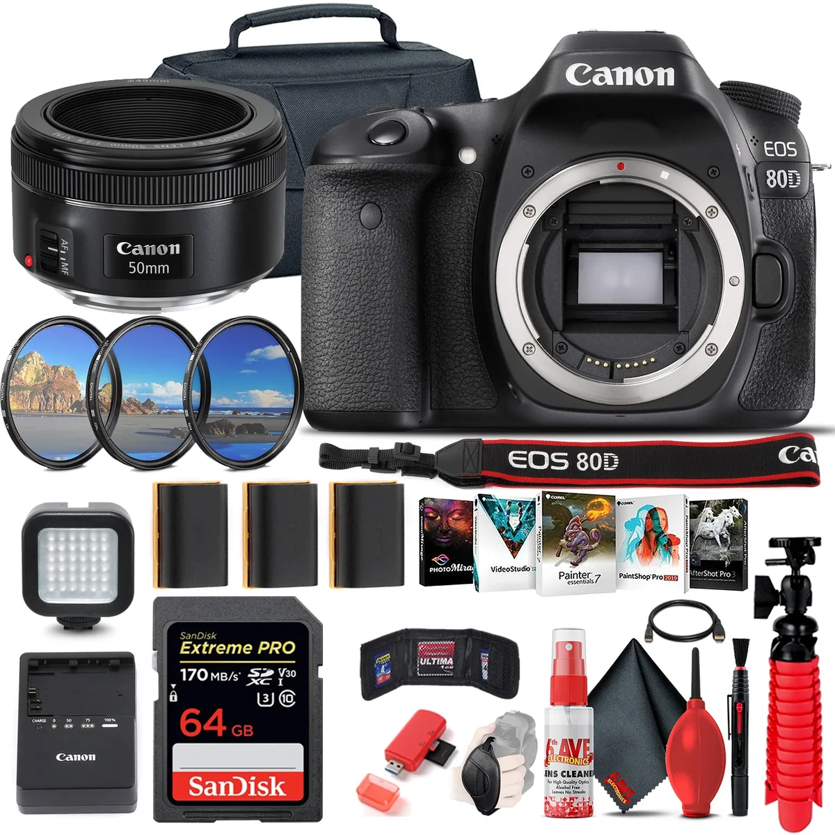 Canon Canon EOS 80D DSLR Camera with EF 50mm f/1.8 STM Lens 64GB Bundle — product photo