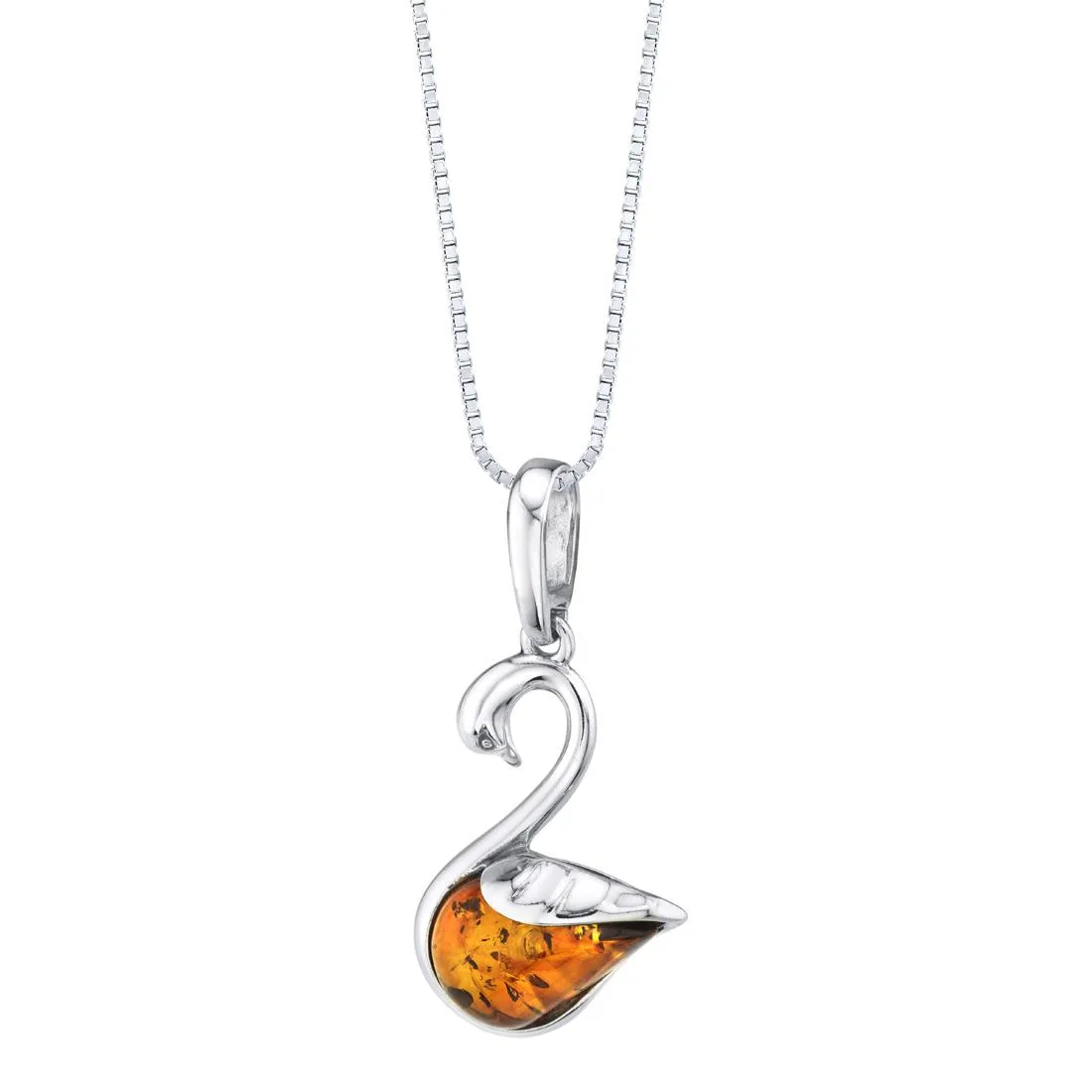 Oravo Oravo Sterling Silver Swan Amber Pendant Necklace Cognac 18" 1.9 ct .925 — product photo