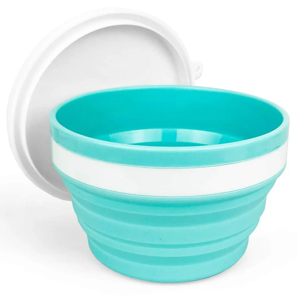 Collapsible silicone bowl, brown and red, round, 950ml capacity, folds to 3.5cm height