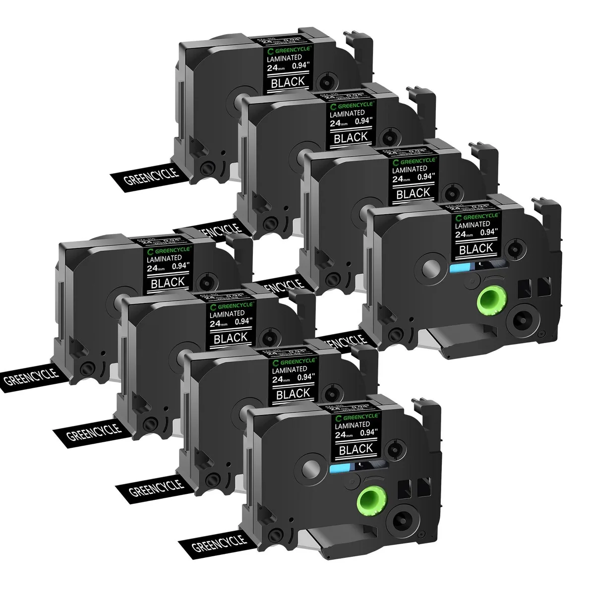 GREENCYCLE GREENCYCLE TZe-355 24mm White on Black Laminated Label Tape 8 Pack — product photo