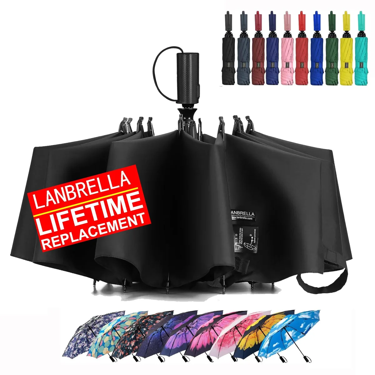 LANBRELLA Umbrella411 46" Auto Open Close Umbrella Black — product photo