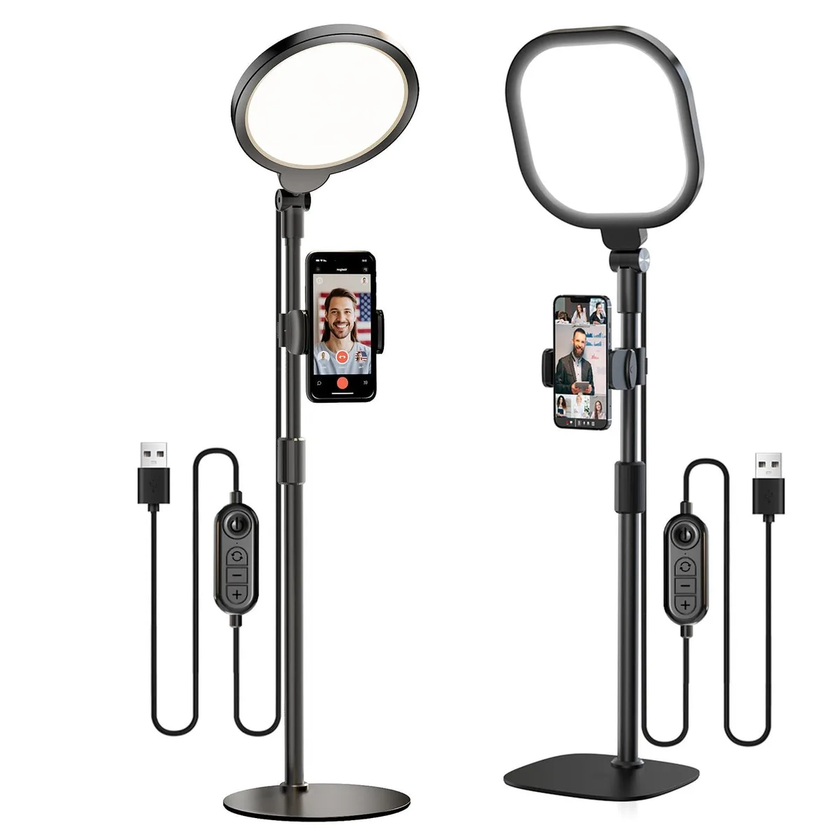 2 Packs Desk Ring Light Zoom Lighting Bundle Square + Round Head CRI 97.8 3000-6500K 30 Modes — product photo