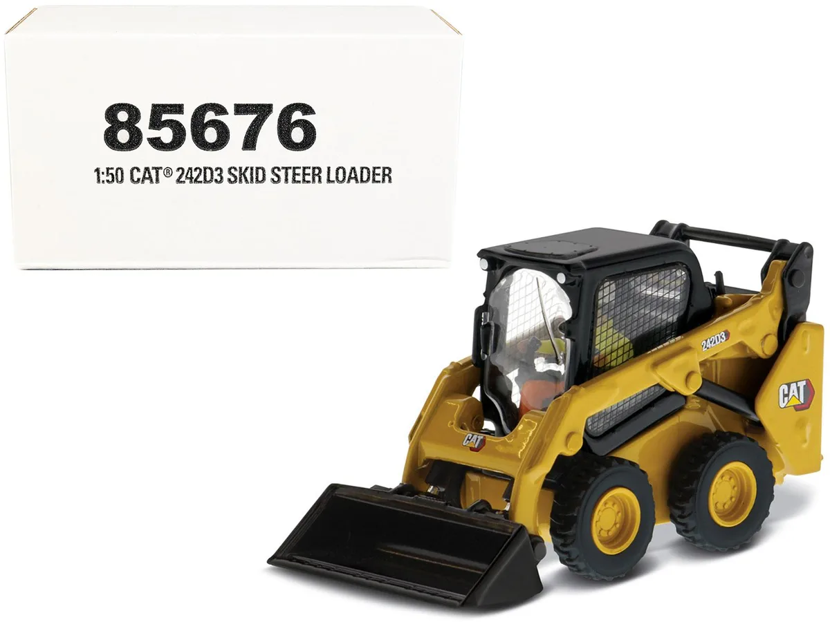 DieCast Masters DieCast Masters CAT 242D3 Wheeled Skid Steer Loader 1/50 Yellow High Line Series hobby collectible — product photo