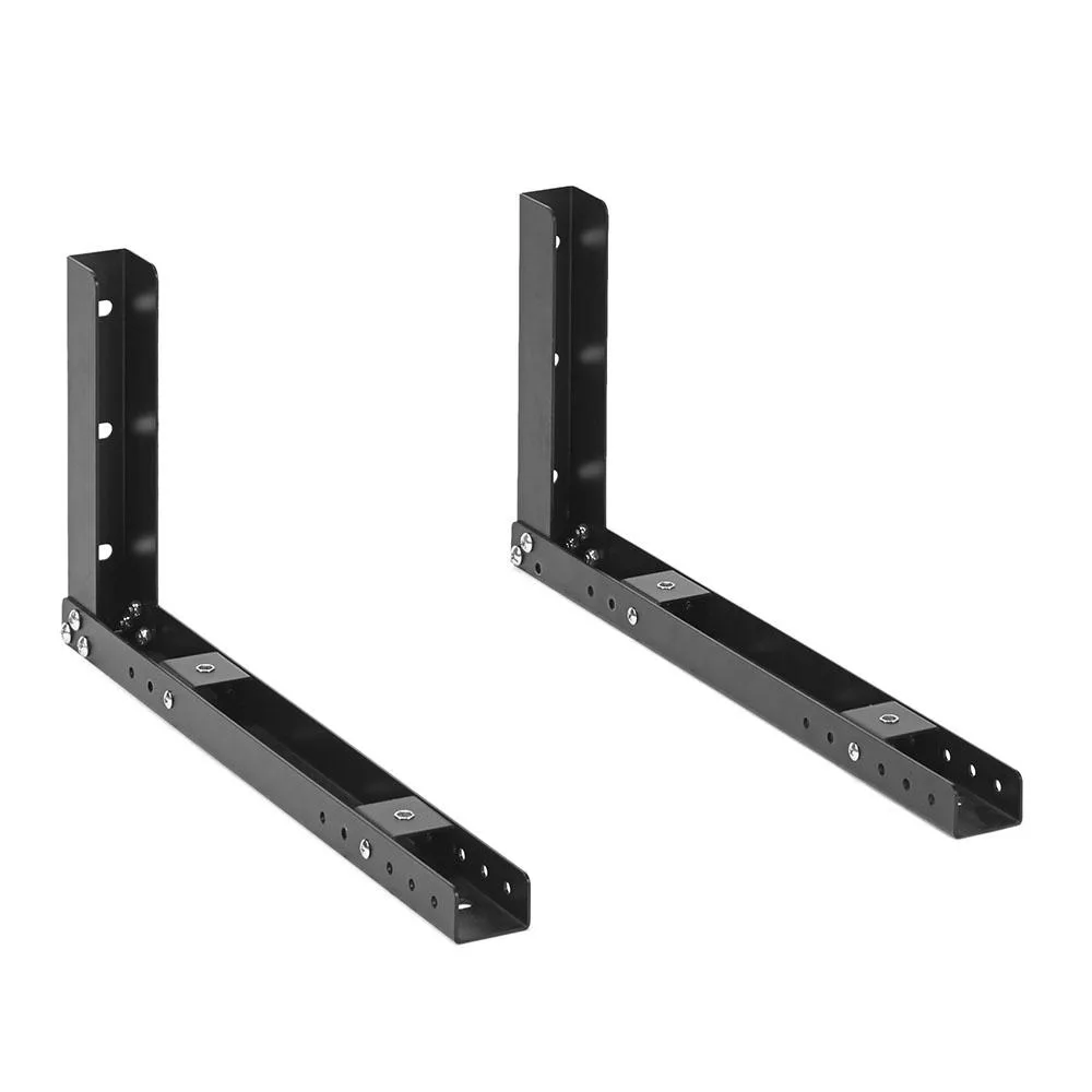 Black powder-coated steel wall bracket, adjustable arms 15 to 18 inches, horizontal or vertical mount