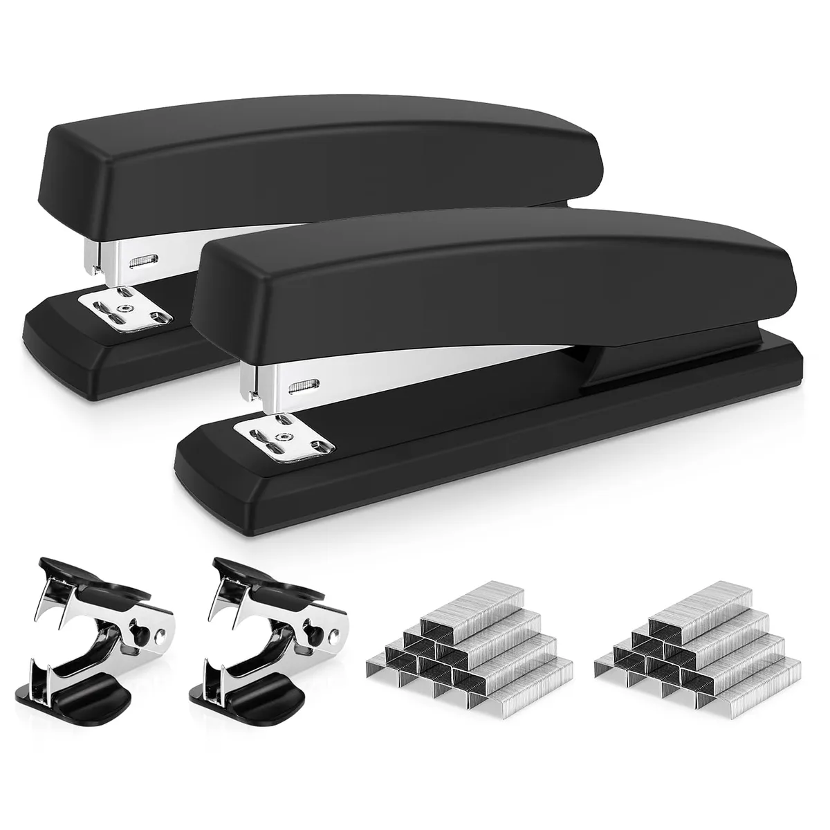  Deli 1/4 Desktop Stapler 2-Pack 25-Sheet 2000 Staples 2 Removers Black — product photo