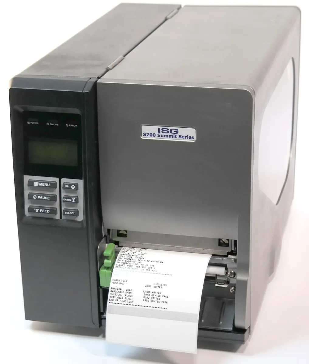 Industrial thermal transfer barcode printer with built-in rewinder