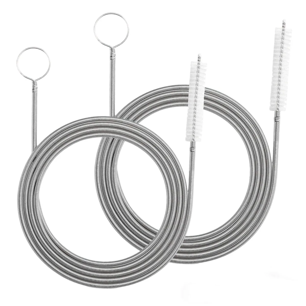 Twelve 80-inch flexible drain brushes with nylon bristles and stainless steel core