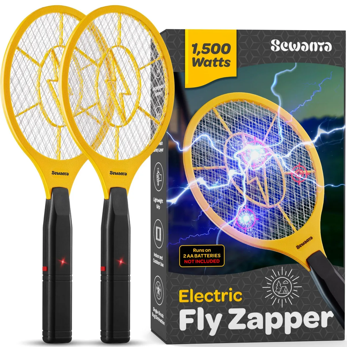 Electric Fly Swatter Set of 2 1500-Watt Battery Operated — product photo