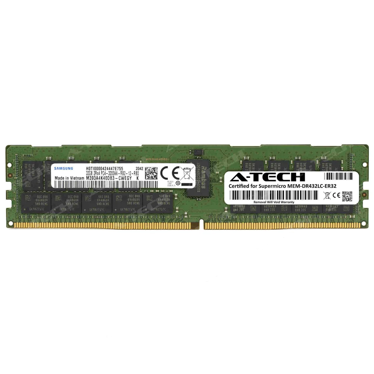 A-Tech A-Tech Supermicro Certified MEM-DR432LC-ER32 32GB DDR4 3200 2Rx4 ECC RDIMM server RAM — product photo