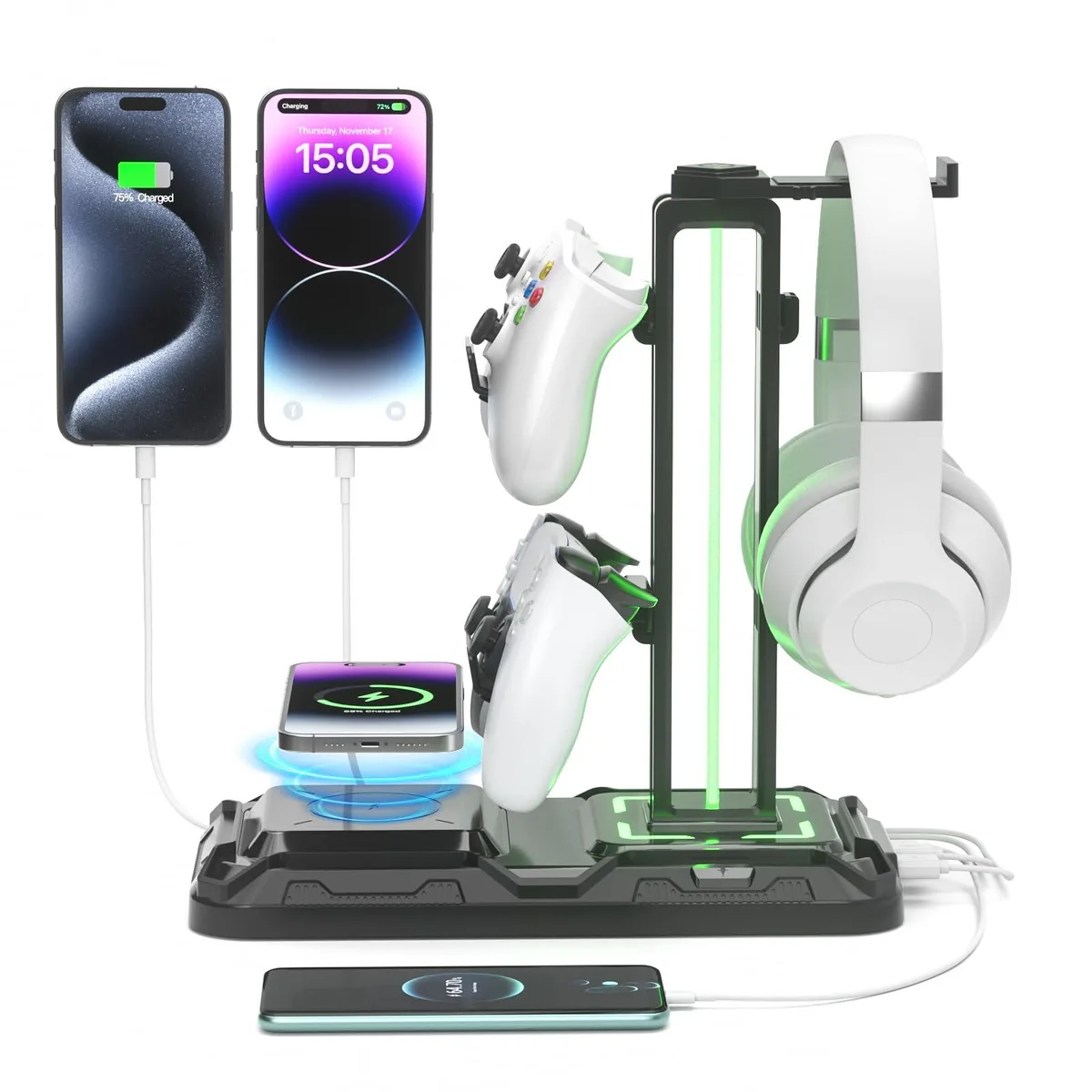 KDD KDD-752W Headphone Controller Stand Wireless Charging 360° Rotation 7 Light Modes — product photo