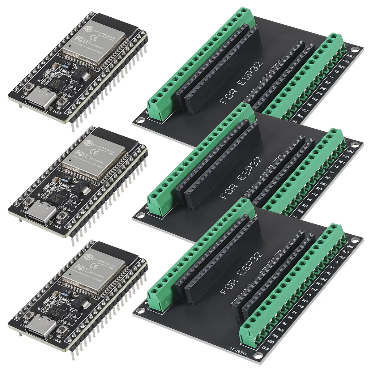 KEHIPI KEHIPI 3× ESP32 CP2012 USB-C 38-Pin DevKit + Breakout Boards — product photo