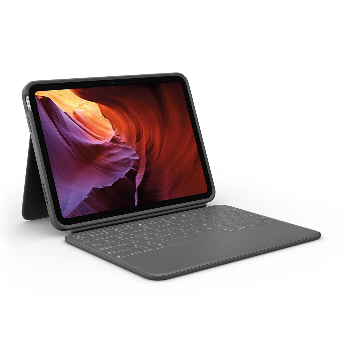 Graphite folio keyboard case for 10.9 inch iPad with integrated kickstand and stylus holder