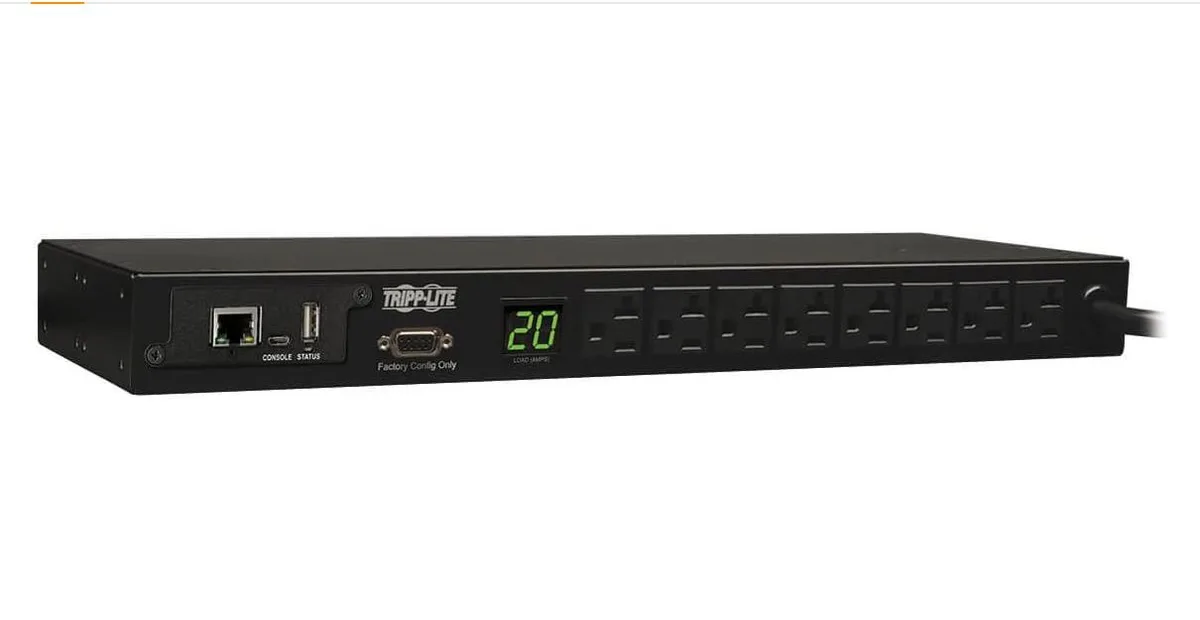 Tripp Lite Tripp Lite 1.9kW Monitored PDU 8x5-15/20R L5-20P 12ft 1U LX TAA — product photo