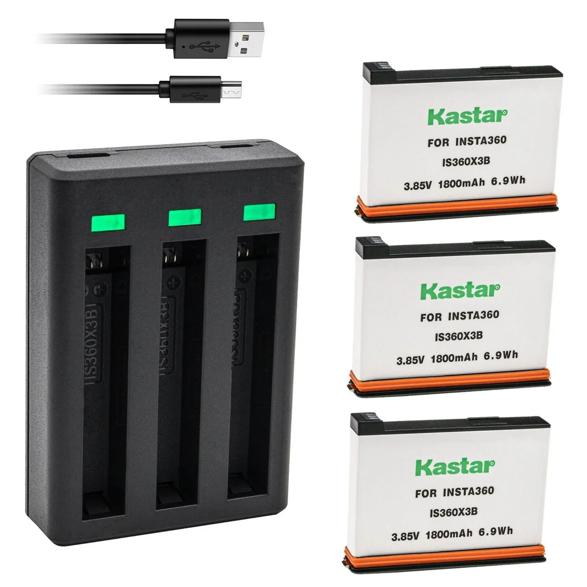 Kastar Kastar IS360X2B 3-Pack Battery &amp; Triple USB Charger for Insta360 X3 — product photo
