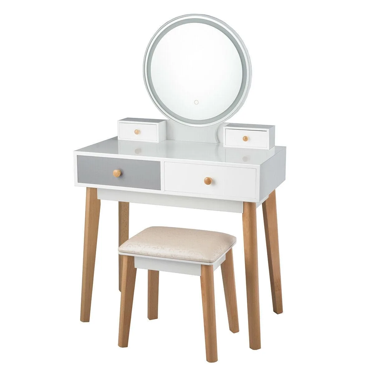 SlickBlue SlickBlue Makeup Dressing Table 4 Drawers Lighted Mirror 31.5" White — product photo