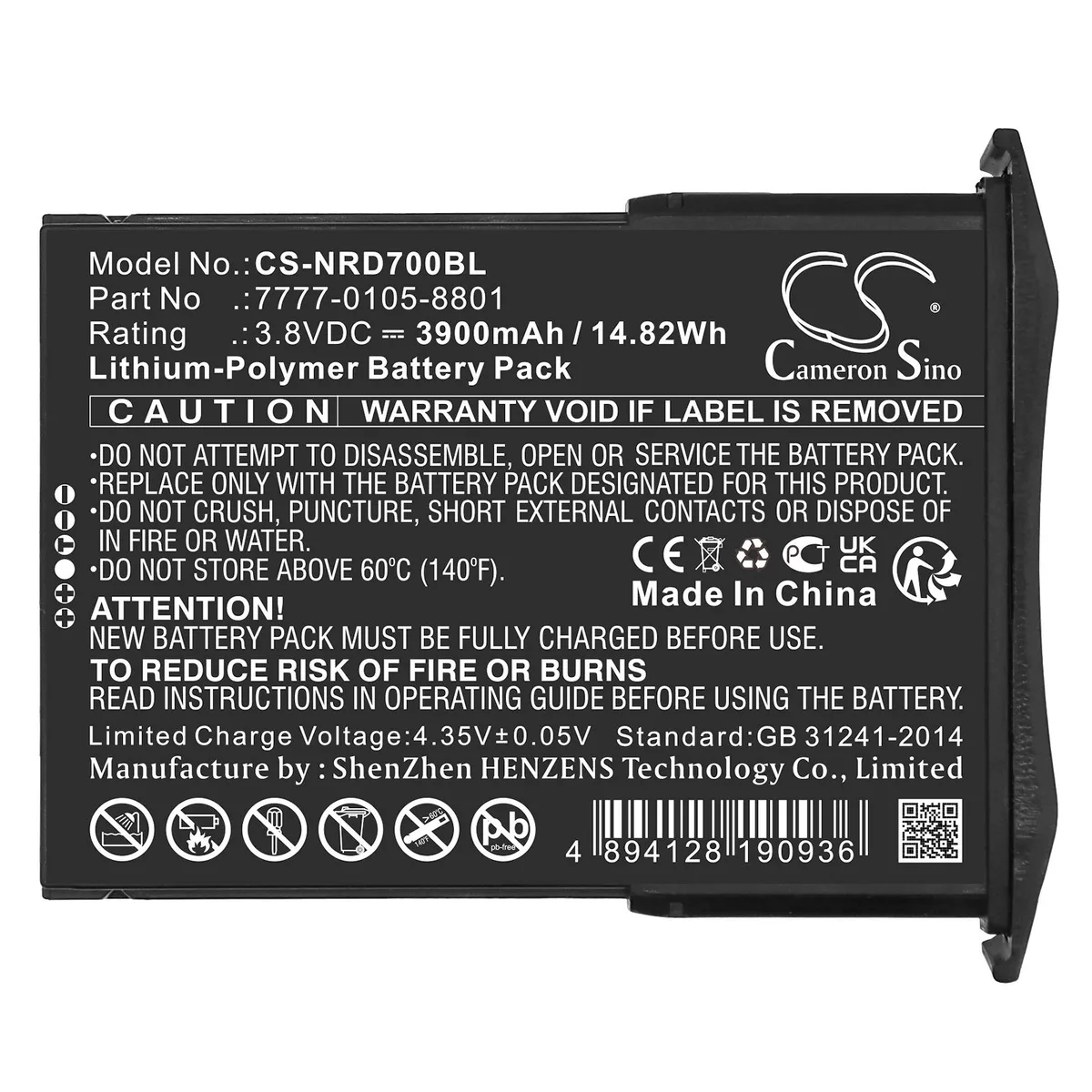 Cameron &amp; Co Cameron &amp; Co standard battery NCR Orderman 7 MSR 3900mAh 3.80V 14.82Wh 7777-0105-8801 — product photo